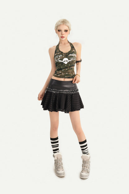 Neckholder-Tanktop mit Camouflage-Totenkopf-Print