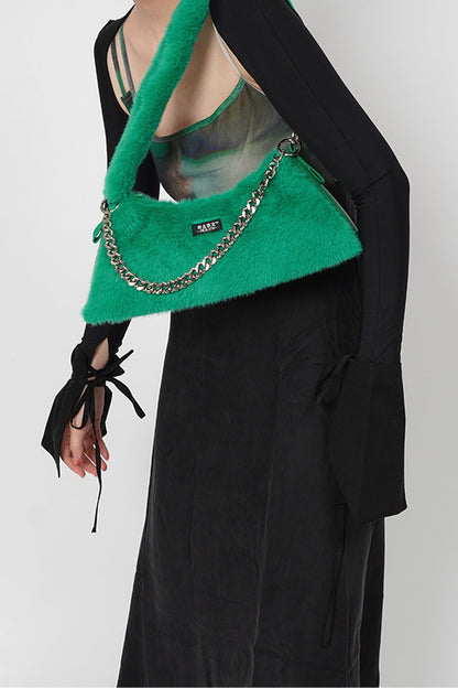 Solid Color Fur Underarm Crossbody Shoulder Bag