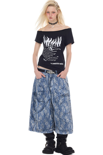 Asymmetrisches Oberteil mit Punk-Druck
