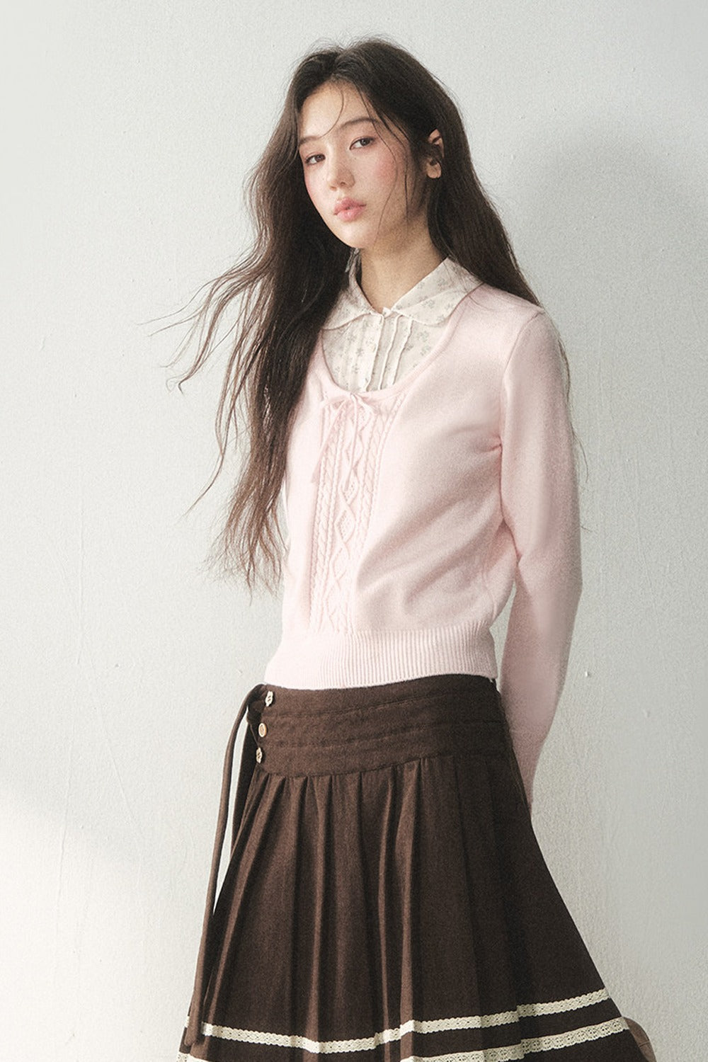 Floral Collar Tie Sweater