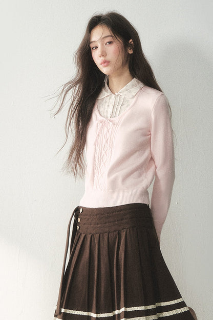 Floral Collar Tie Sweater