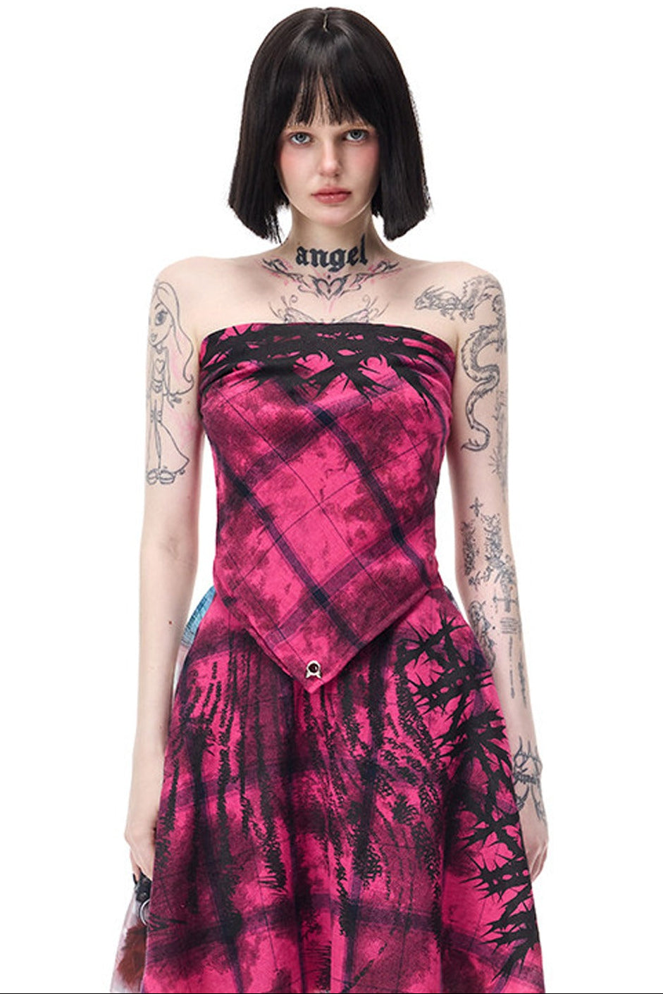 Top a fascia stile foulard quadrato con stampa di spine rosa