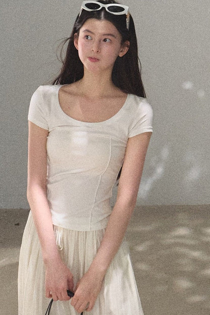 Lyocell V-Neck Short Sleeve Top