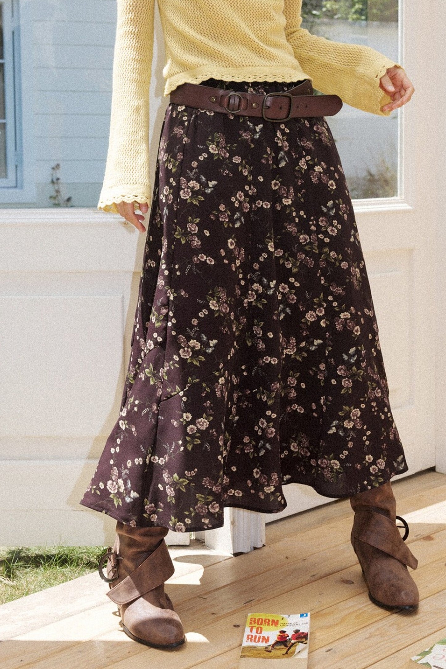 Vintage A-Line Elastic Waist Skirt