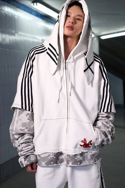 Skull Print Layered Bunny Ear Jacket