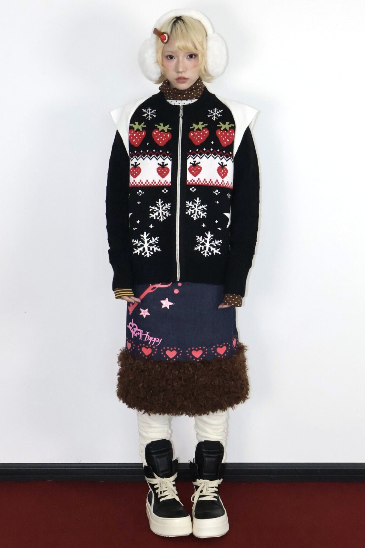 Strawberry Snowflake Zip Sweater