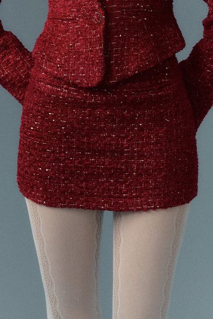 Woven Tweed Jacket and Fishtail Skirt Set-Up