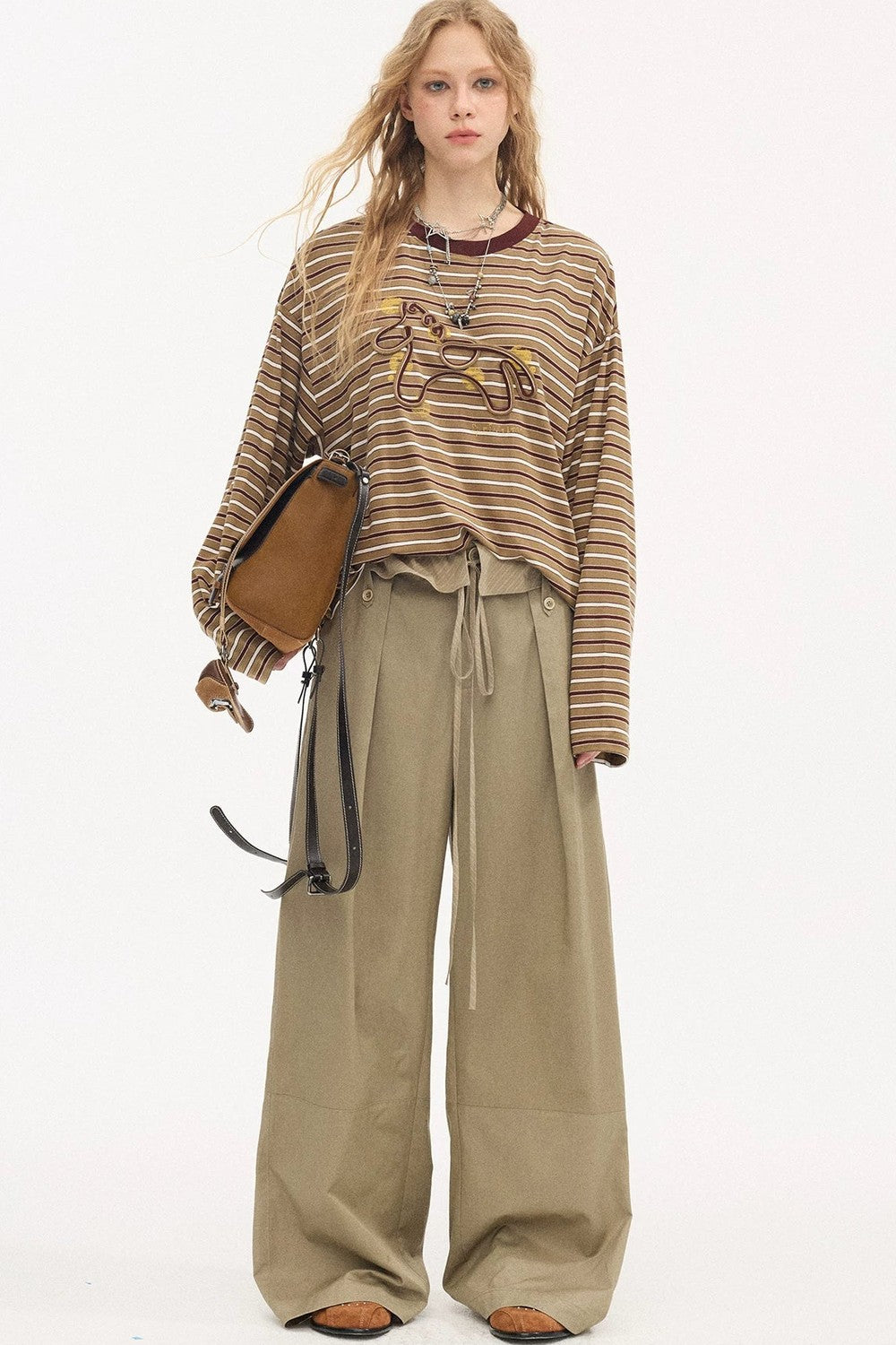Striped Patchwork Straight-Leg Pants