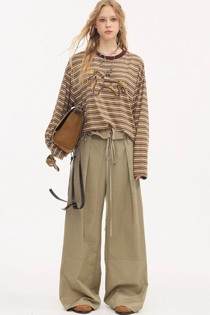 Striped Patchwork Straight-Leg Pants