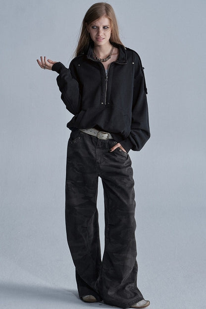 Studded Camo Wide-Leg Cargo Pants