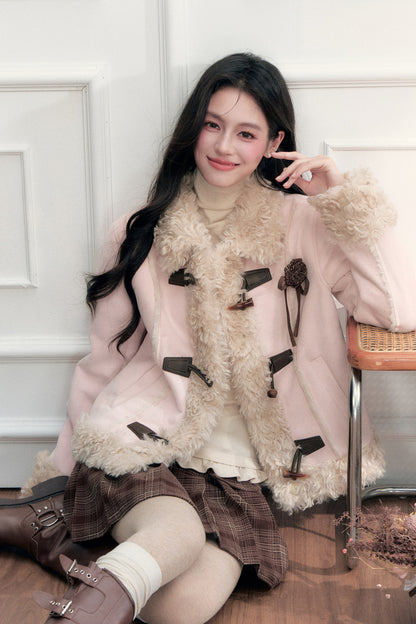 Vintage Suede Faux Fur Toggle Jacket