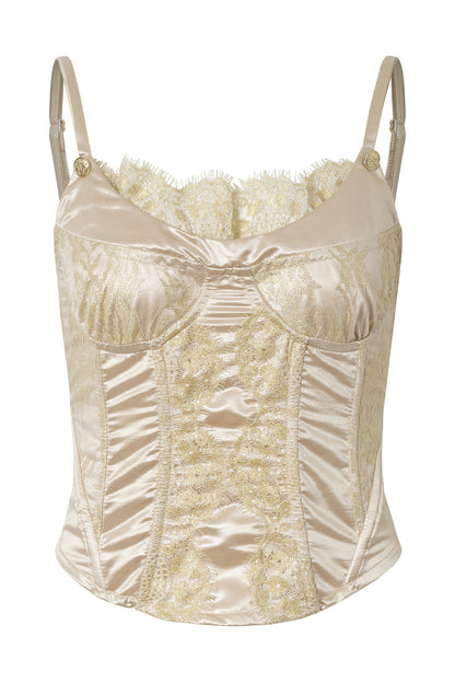 Top corsetto in raso senza spalline con stecche