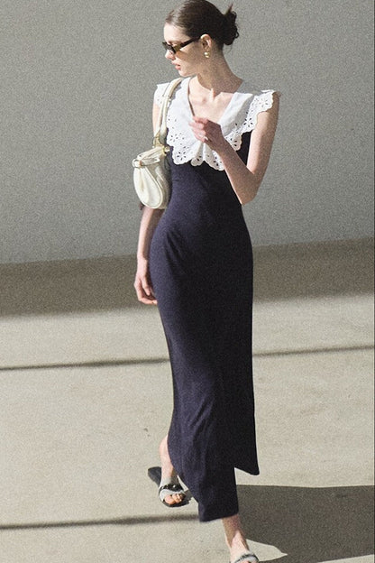 Robe en coton sans manches dos nu à ombre d’arbre