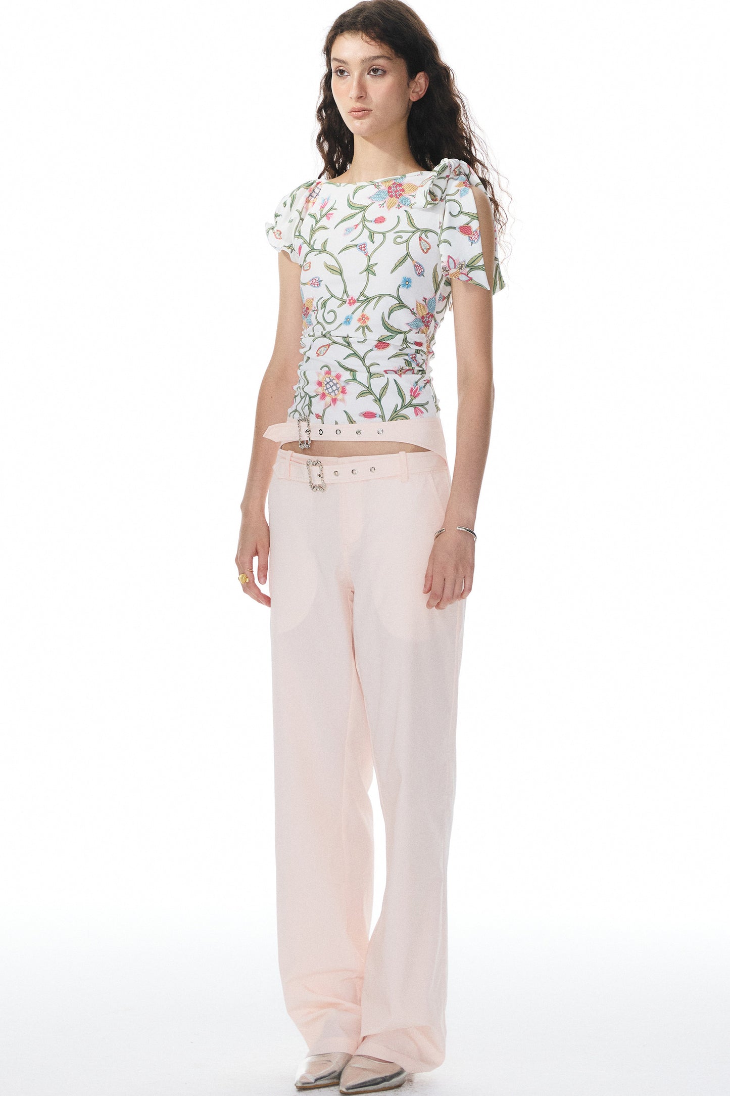 Asymmetrical Floral Ribbon Top