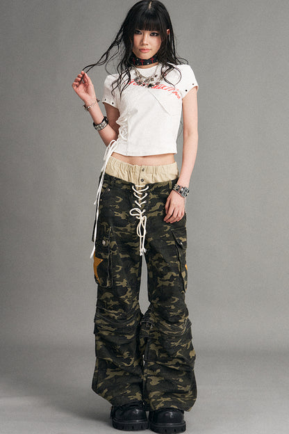 Punk Lace-Up Graphic Print Top