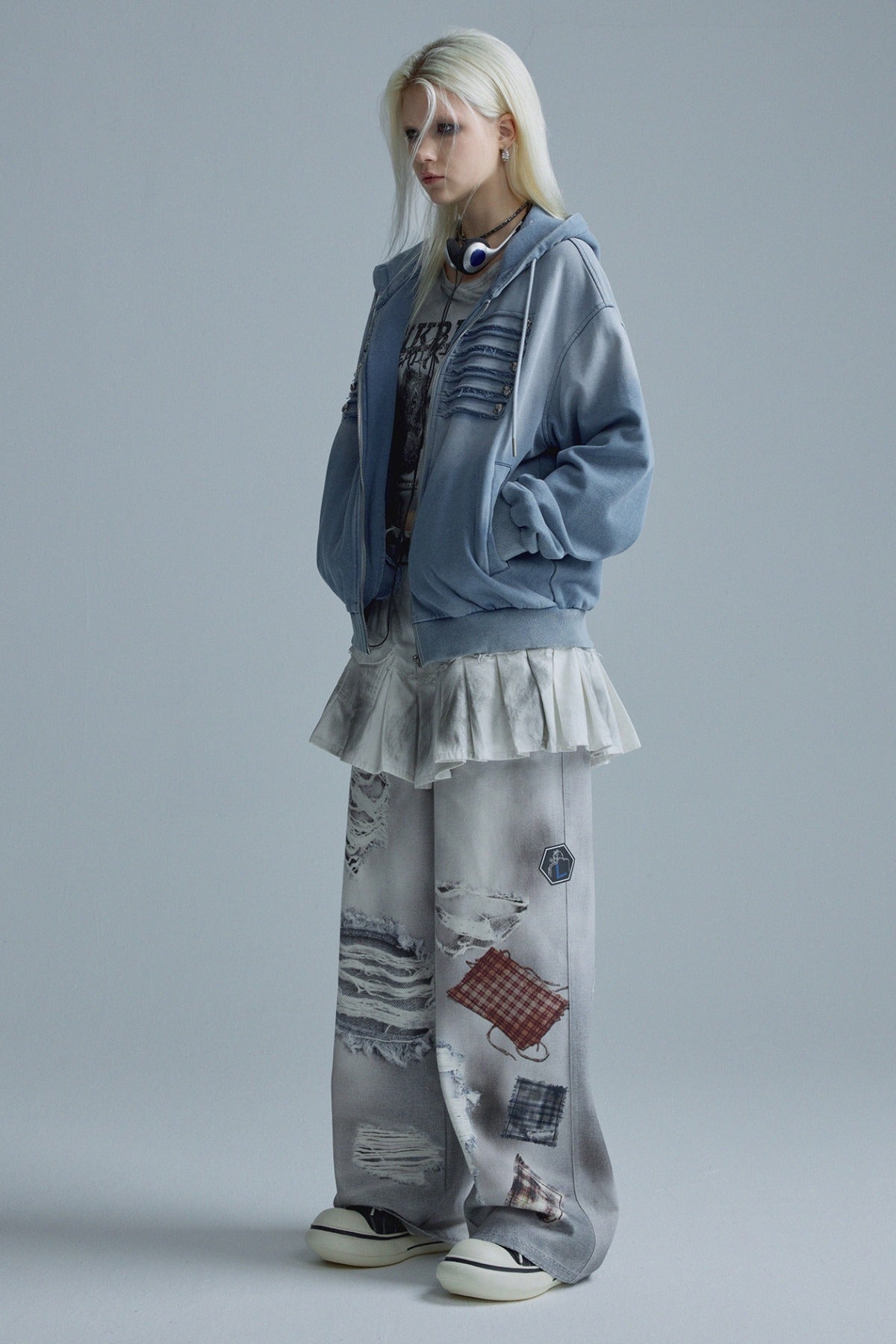 Distressed Gradient Washed Blue Jacket