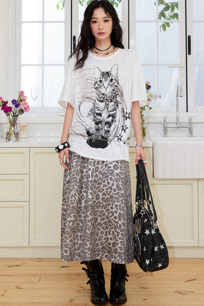 Retro Leopard A-Line Skirt