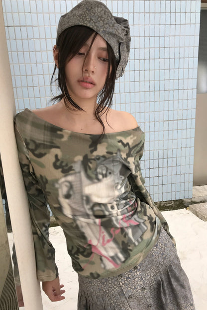 Wendbares Langarmhemd aus Camouflage-Jacquard