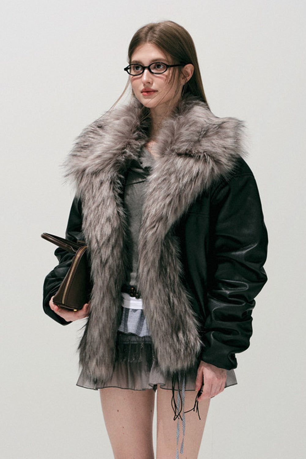 Large Fur Collar Leather Jacket