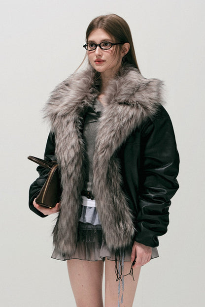 Large Fur Collar Leather Jacket