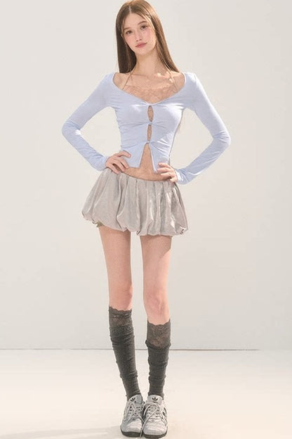 Sheer Lace Spliced Long Sleeve T-Shirt