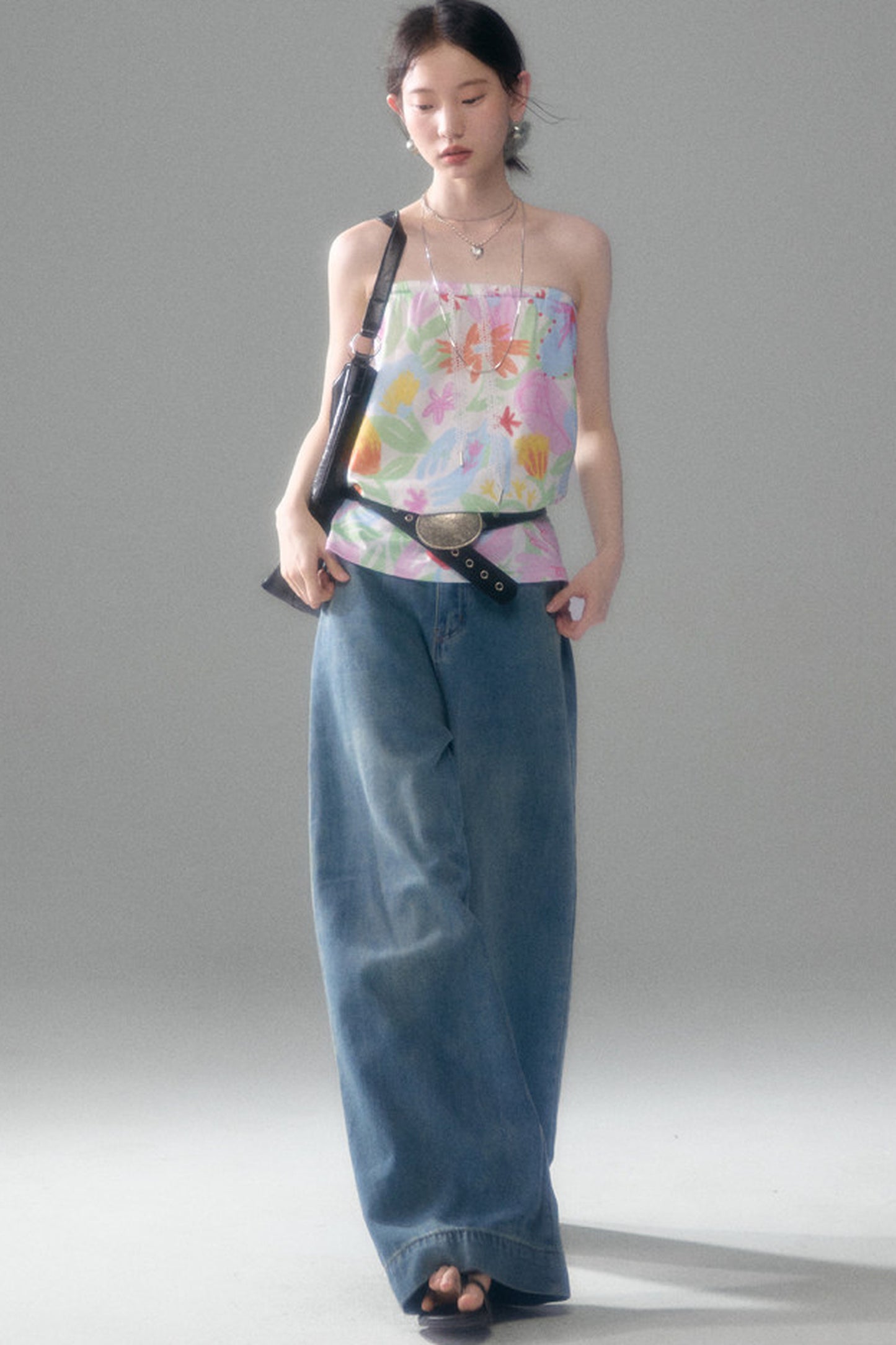 Hand-Painted Bird And Flower Print Skirt