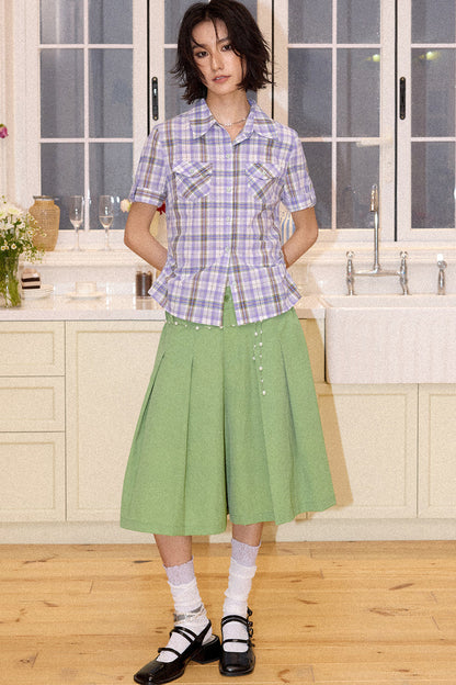 Mid-Length A-Line Pleated Skirt Pants