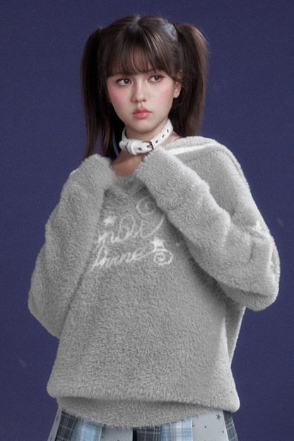 Gray Faux Mink Fur Sailor Collar Sweater