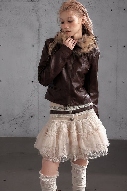 Lace Patchwork Pleated Multi-Layered Puffy Skirt