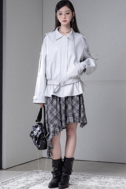 Advanced Silhouette Detachable Hem Leather Jacket
