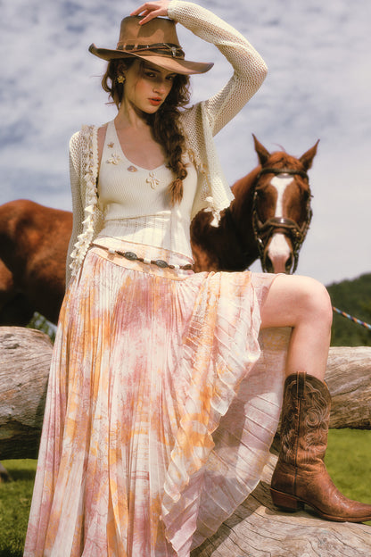 Shell Halter Knitted Cardigan Halter Top and Skirt Set-Up