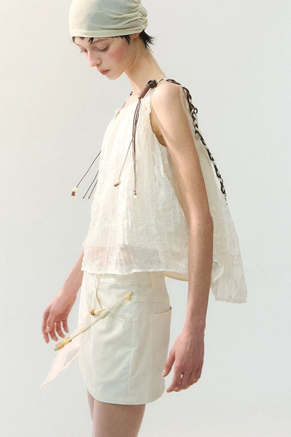 Beaded Braided Pleated Camisole Top