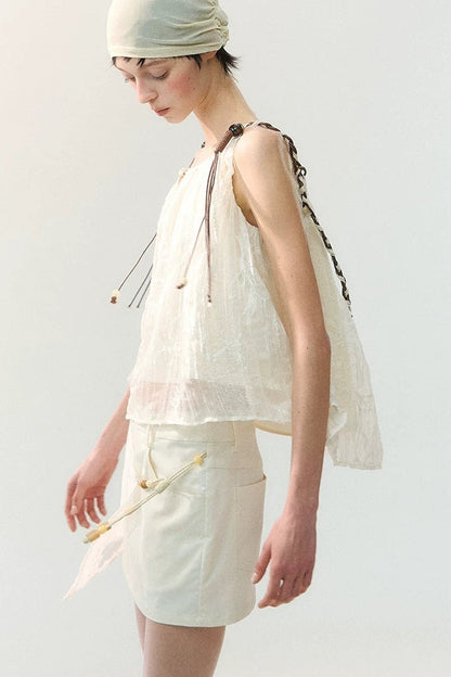 Beaded Braided Pleated Camisole Top