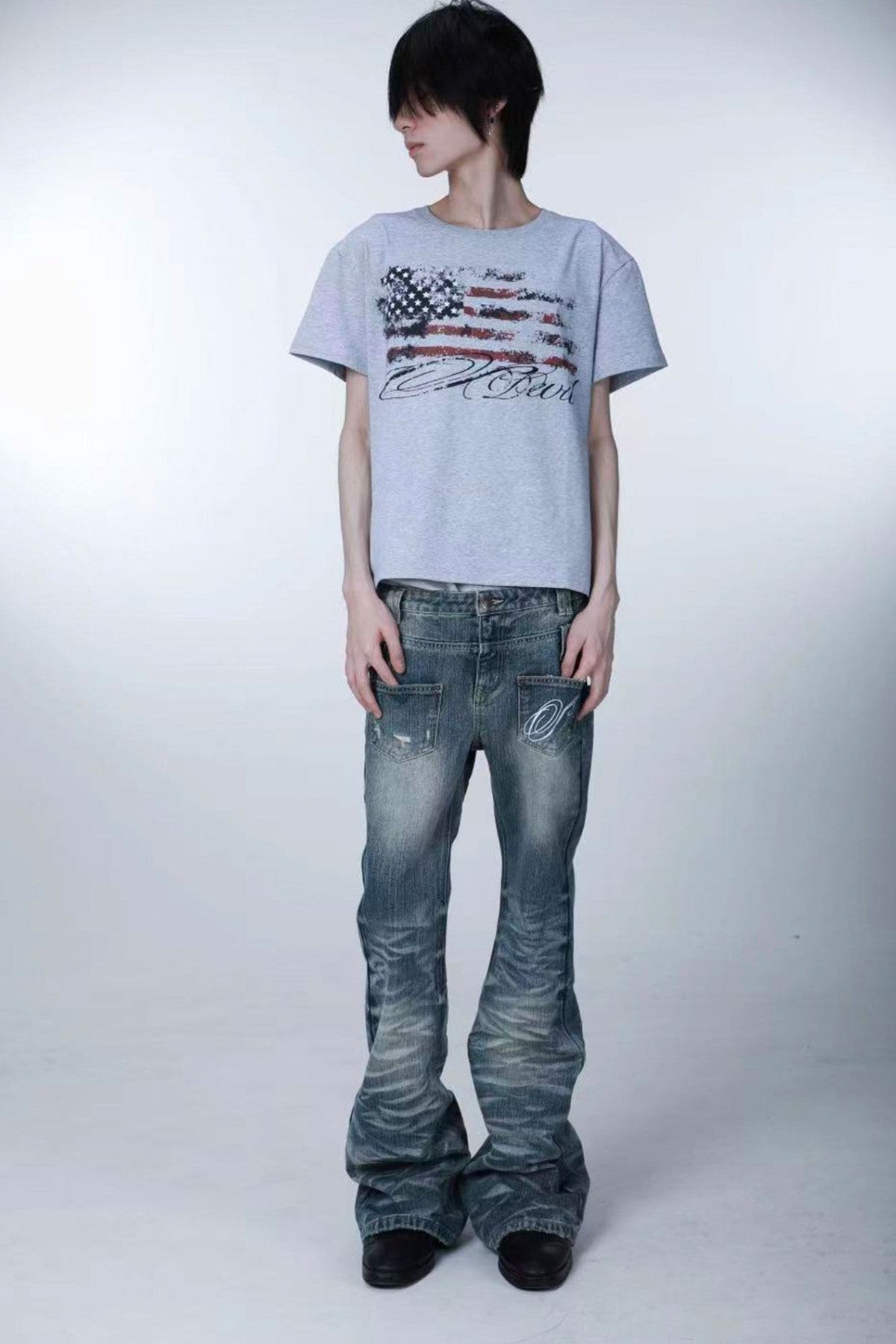 Kurzarm-T-Shirt mit Sternflagge im Used-Look