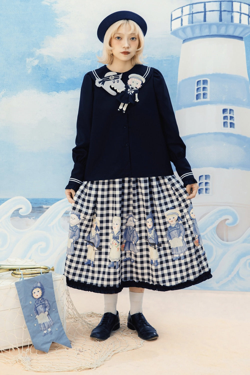 Black White Check Hand-Painted Lace Skirt