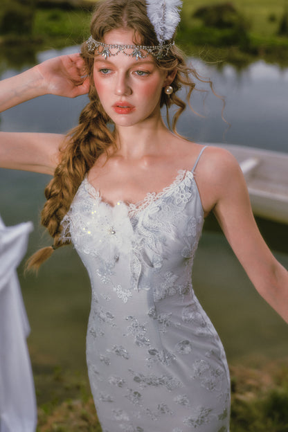 Little Swan Floral Fishtail Dress Shawl Set-Up