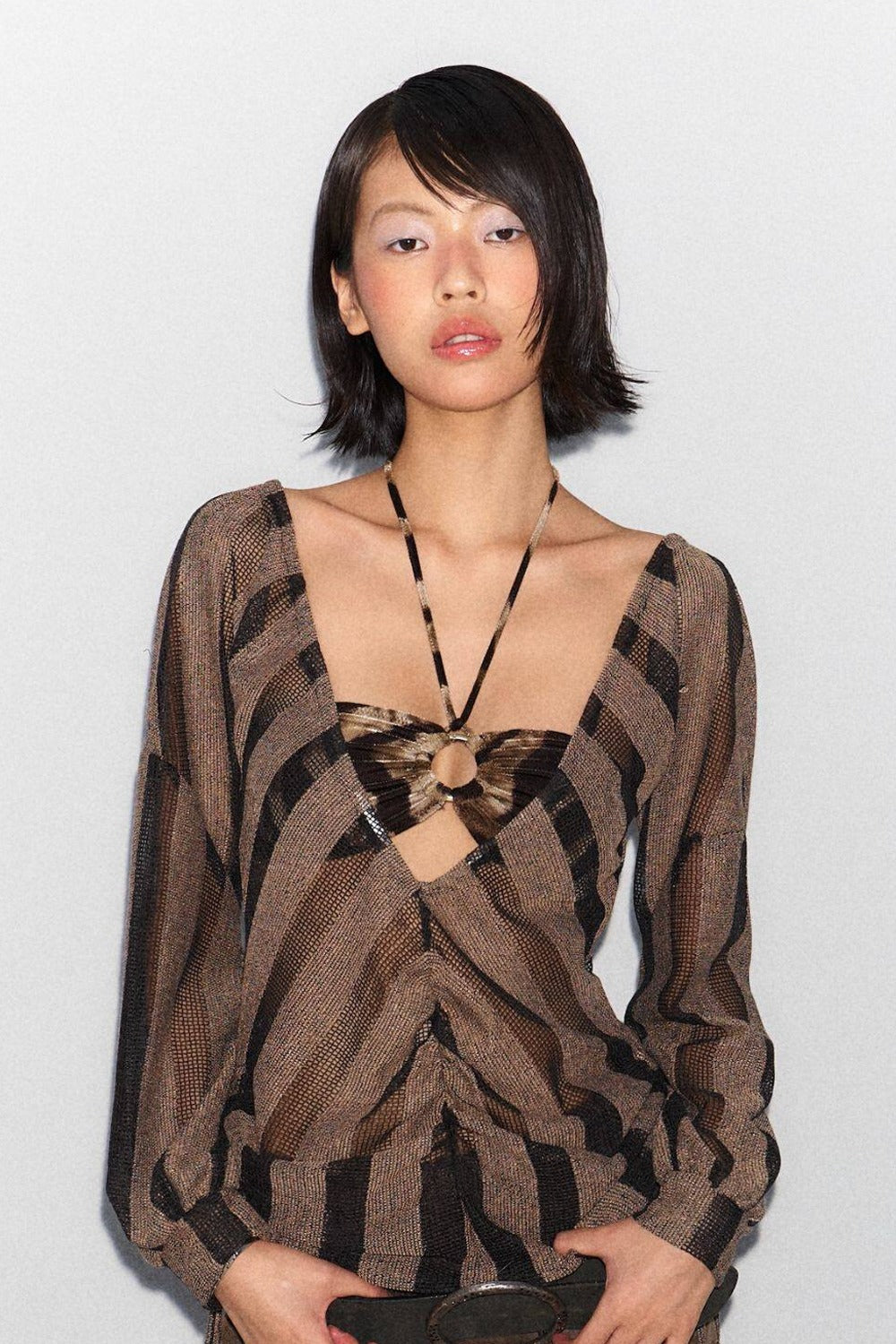 Reversible Striped Blouse and Bra Set