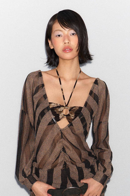 Reversible Striped Blouse and Bra Set