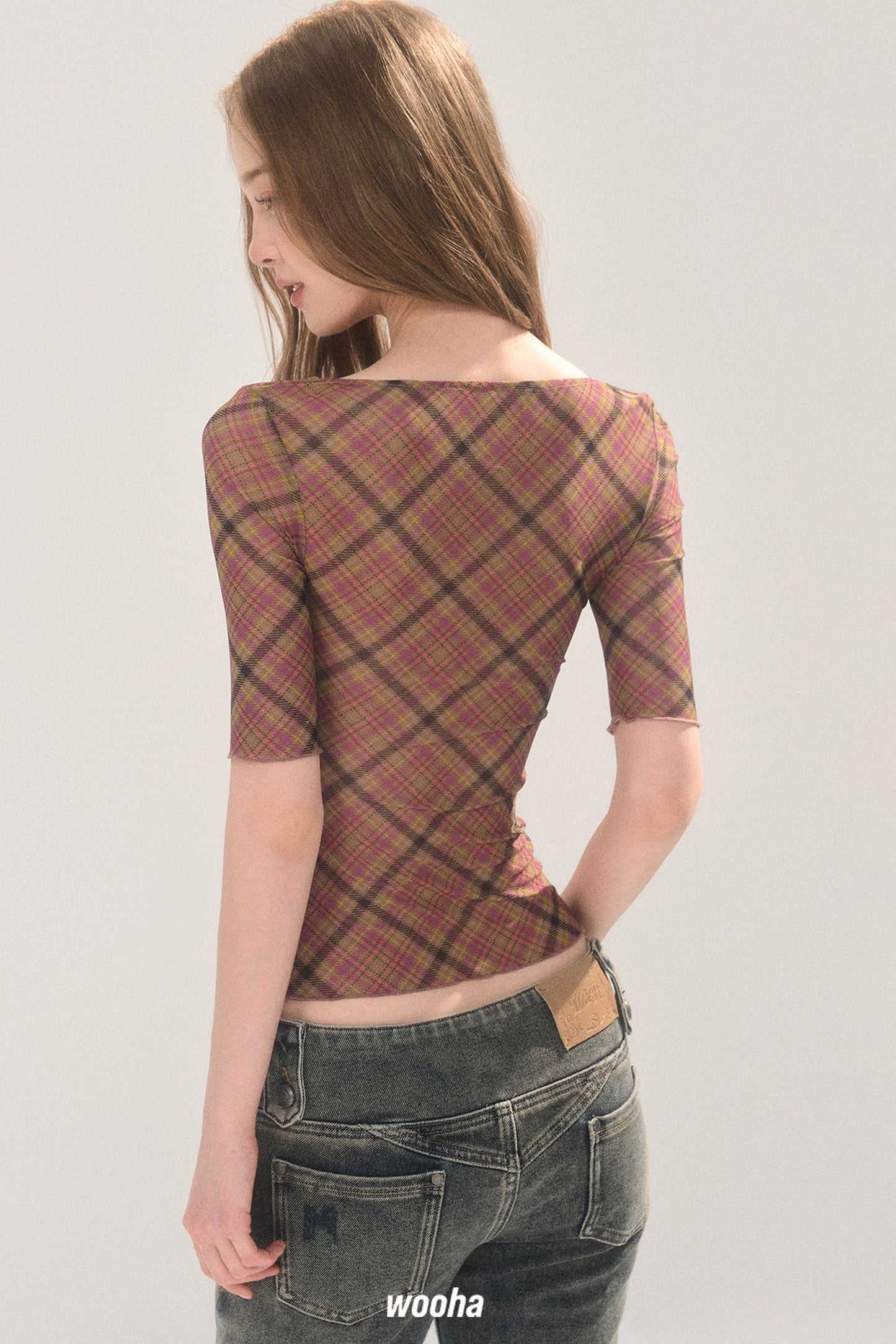Plaid Mesh Chest Pad Top
