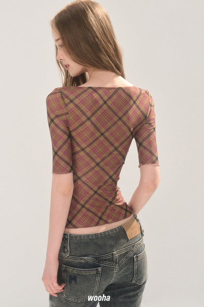 Plaid Mesh Chest Pad Top