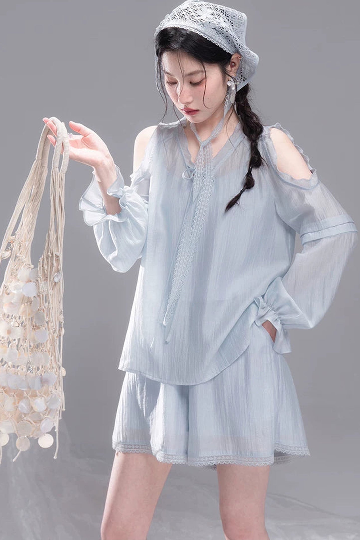 Lyocell Off-Shoulder Shirt and Shorts Set-Up