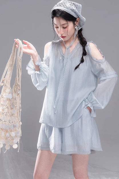 Lyocell Off-Shoulder Shirt and Shorts Set-Up