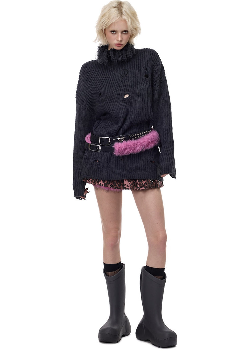 Tassel Turtleneck Ripped Oversized Sweater