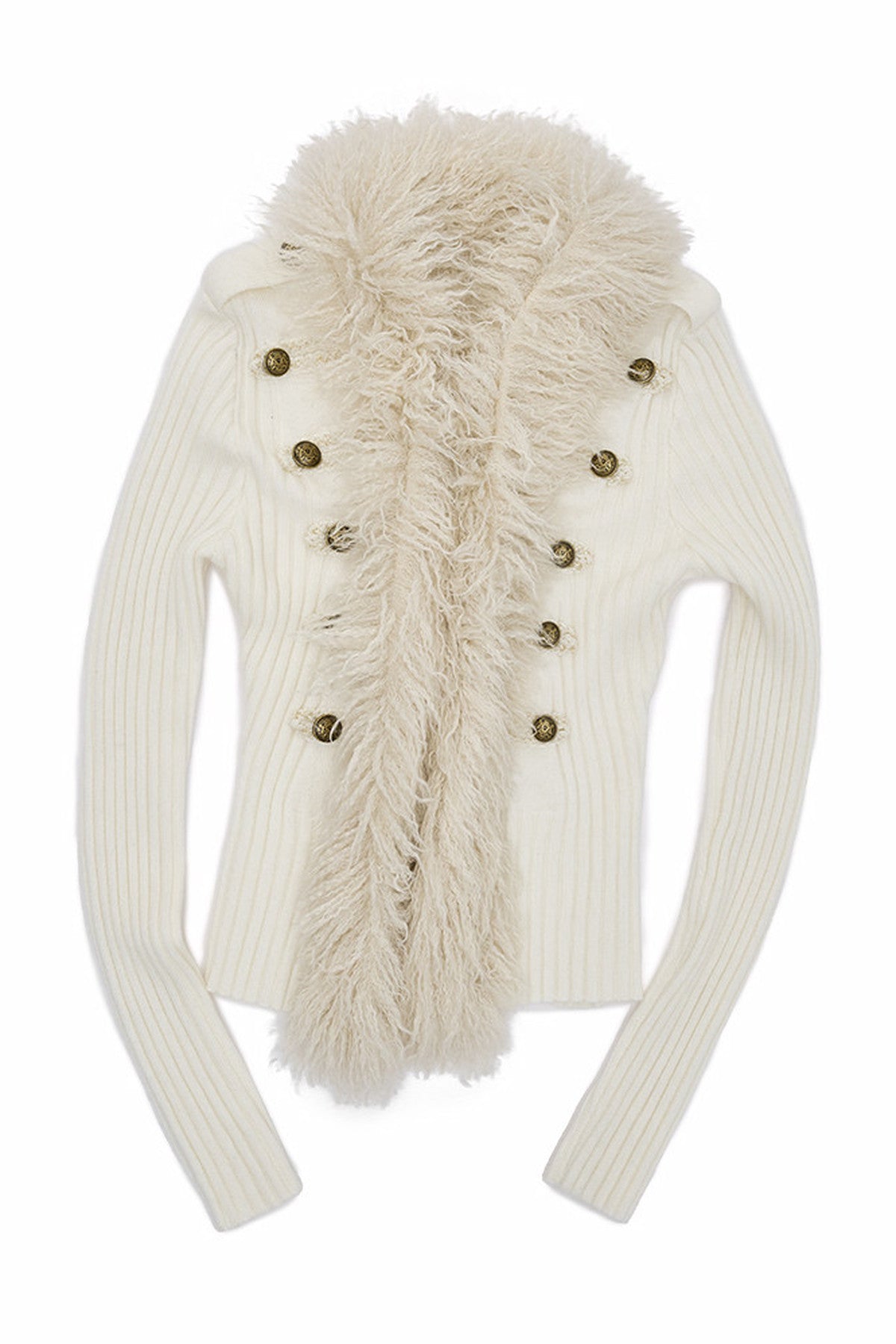 Napoleon Collar Patchwork Ribbed Wool Top