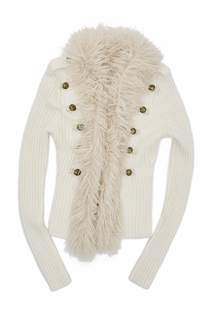 Napoleon Collar Patchwork Ribbed Wool Top