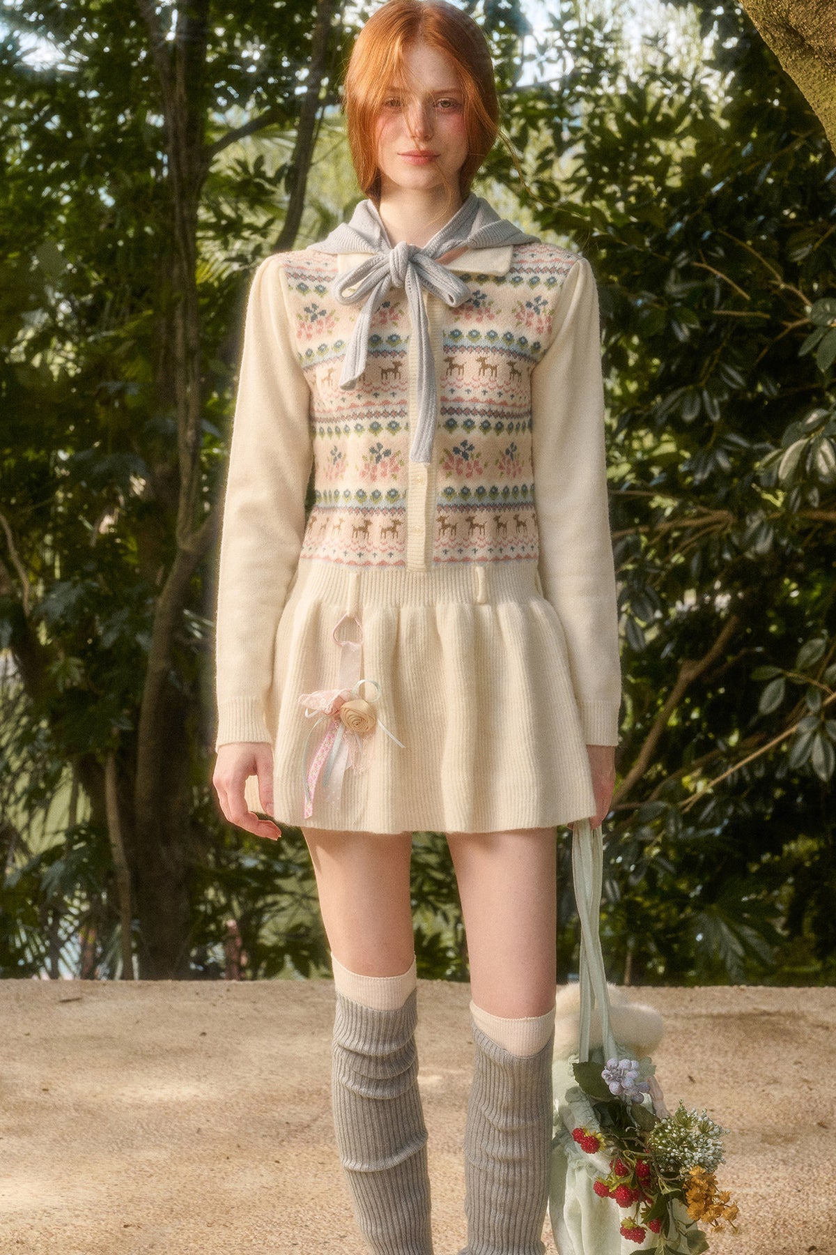 Plisseekleid mit Rentier-Fair-Isle-Muster