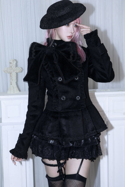Detachable Bow Woolen Coat and Dress Set