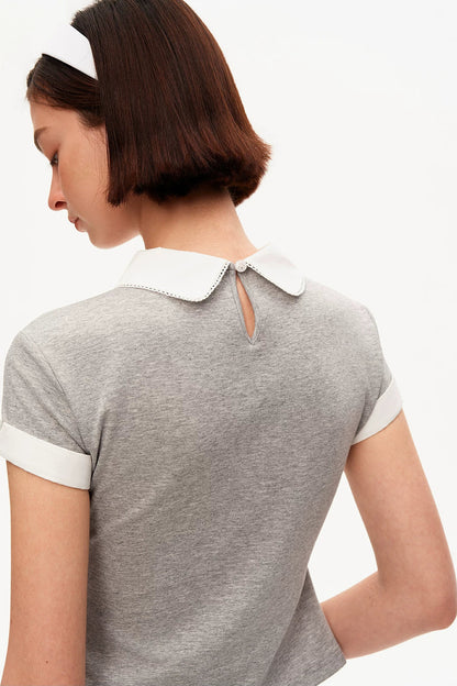 Contrast Collar Knit Top