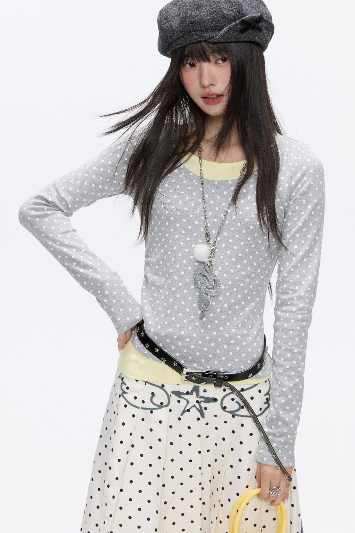 Polka Dot Layered-Look Blouse