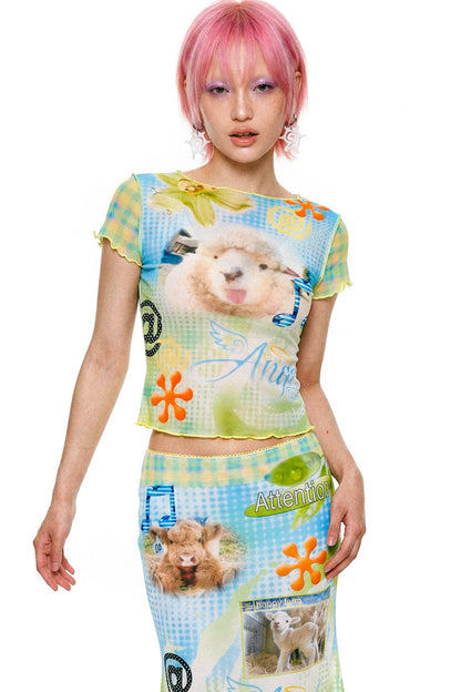 Retro Lamb Mesh Fishtail Skirt Set-Up